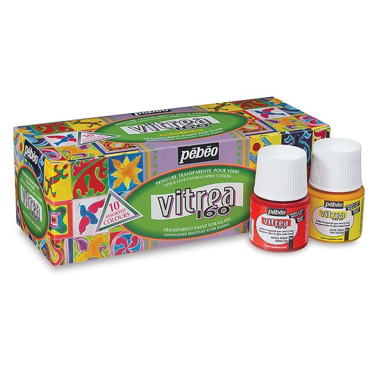 Pebeo Vitrea 160 Glass Paints - Set of 10 Colors, 45 ml bottles